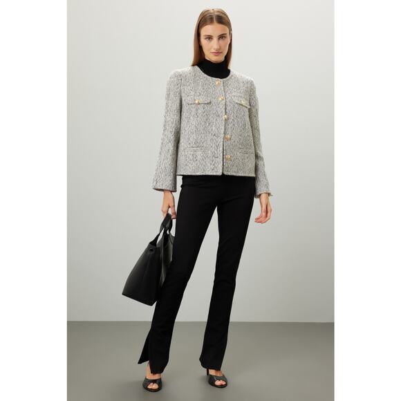 DEREK LAM COLLECTIVE Gray Gold Button Front Zip Up Sleeve Tweed Jacket Size 40 - Picture 2 of 14